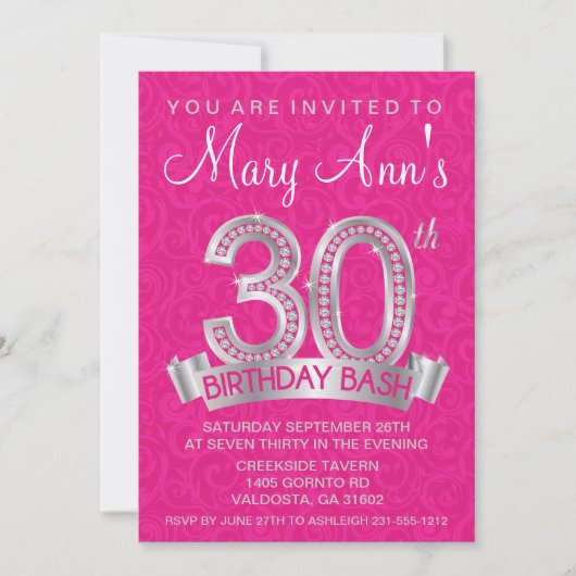 Diamond 30th Birthday Invitation Kaart (Voorkant)
