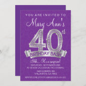 Diamond 40th Birthday Invitation - Milestone Kaart (Voorkant / Achterkant)