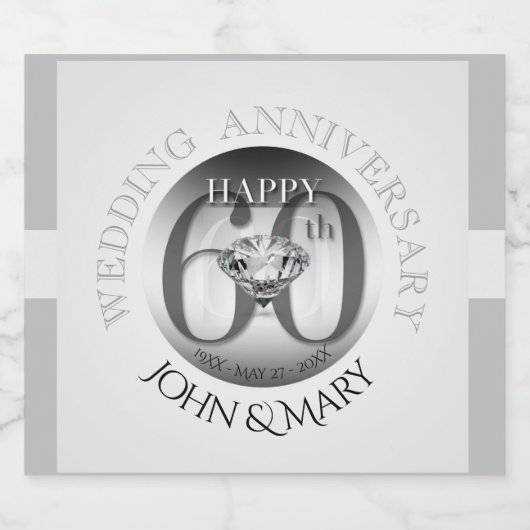 Diamond 60e bruiloft Jubileum Mousserende Wijn BL Sparkling Wijnetiket (Enkel label)