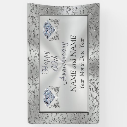 Diamond 60e Jubileum banner met JOUW TEKST (Verticaal)