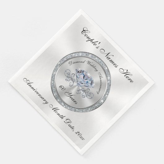Diamond, 60e Jubileum Napkins gepersonaliseerd Servet (Hoek)