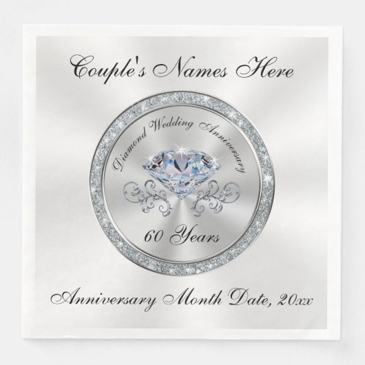 Diamond, 60e Jubileum Napkins gepersonaliseerd Servet (Voorkant)