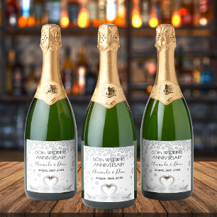 Diamond 60ste trouwdag, witte zwanen sparkling wijnetiket
