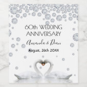 Diamond 60ste trouwdag, witte zwanen wijn etiket (Enkel label)