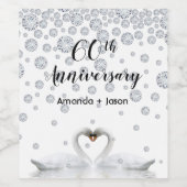 Diamond 60ste trouwdag, witte zwanen wijn etiket (Enkel label)