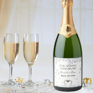 Diamond 60ste trouwdag, witte zwanen wijn etiket