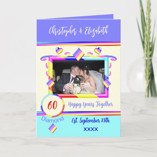Diamond 60ste verjaardag: foto's paars toevoegen kaart (Voorkant)