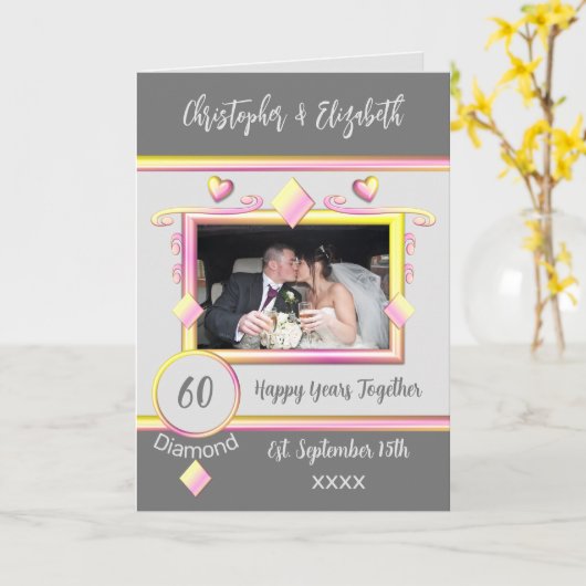 Diamond 60ste verjaardag: voeg foto's toe geel kaart (Gele Bloem)
