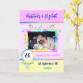 Diamond 60ste verjaardag: voeg roze fotonamen toe kaart (Gele Bloem)