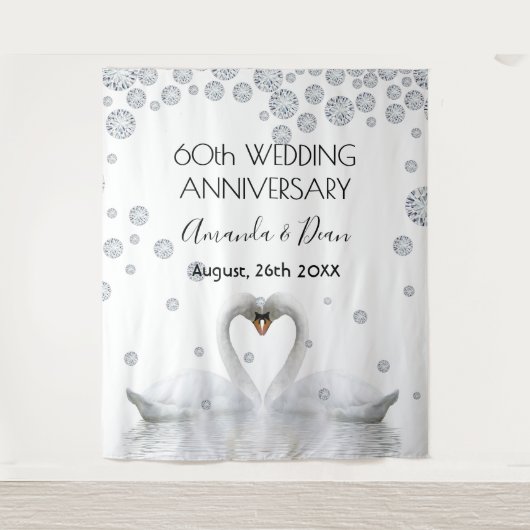Diamond 60ste verjaardag witte zwanen uit liefde wandkleed (Voorkant)