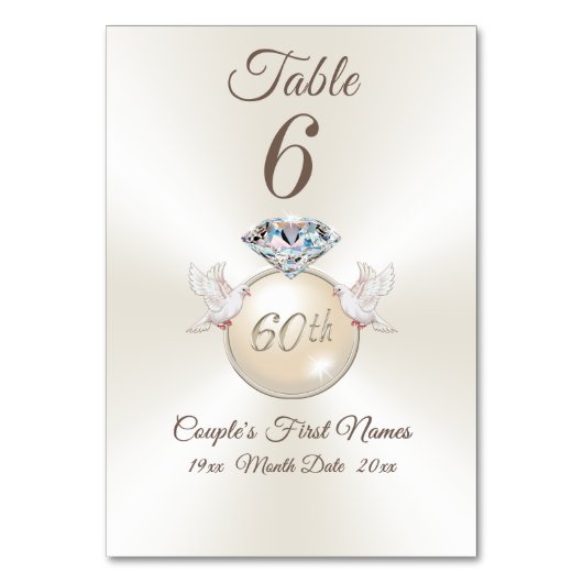 Diamond 60th Anniversary Tafel Nummerkaarten Kaart (Voorkant)