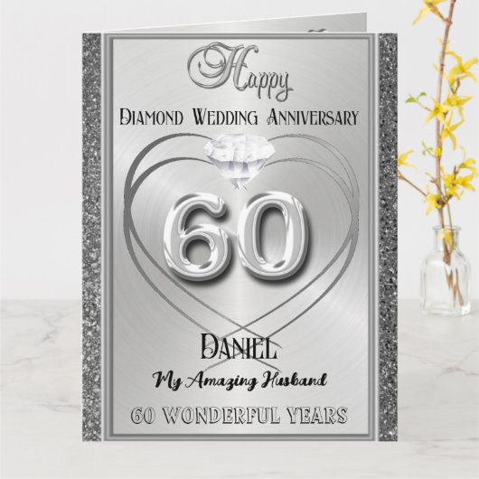 Diamond 60th Bruiloft Jubileum Kaart Voor Man (Gele Bloem)