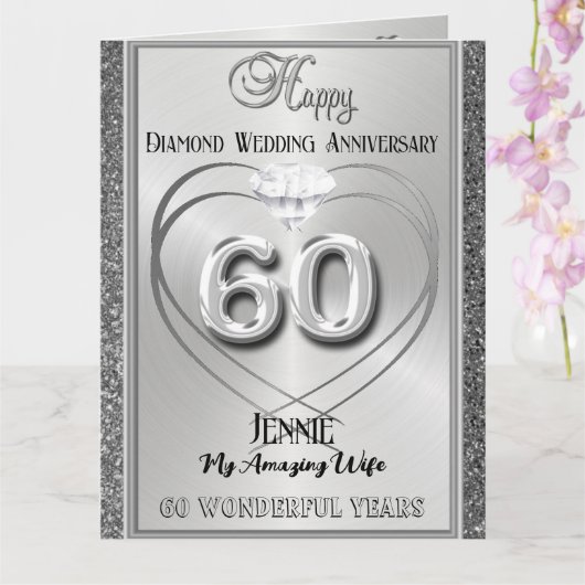 Diamond 60th Bruiloft Jubileum Kaart Voor Vrouw (Orchidee)