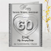Diamond 60th Bruiloft Jubileum Kaart Voor Vrouw (Gele Bloem)