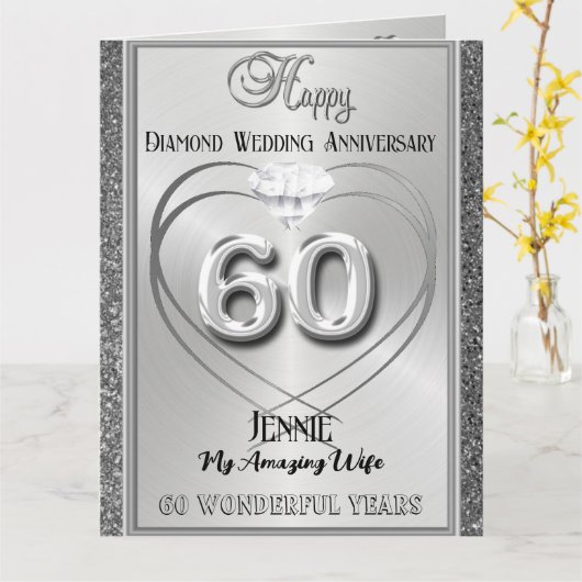 Diamond 60th Bruiloft Jubileum Kaart Voor Vrouw (Gele Bloem)