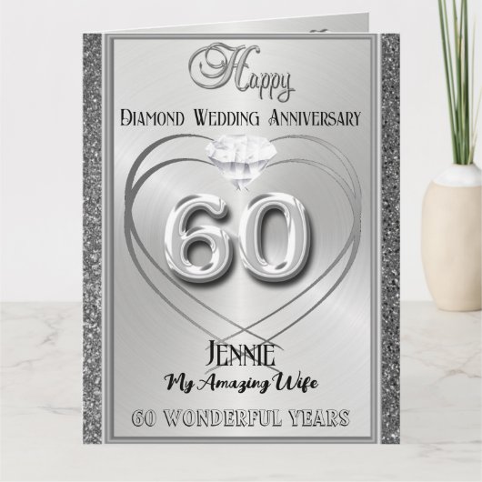 Diamond 60th Bruiloft Jubileum Kaart Voor Vrouw (Voorkant)