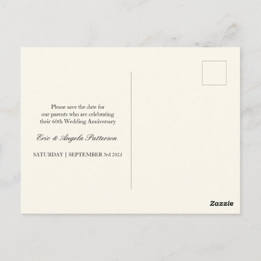 Diamond 60th bruiloft Jubileum Save The Date Briefkaart (Achterkant)