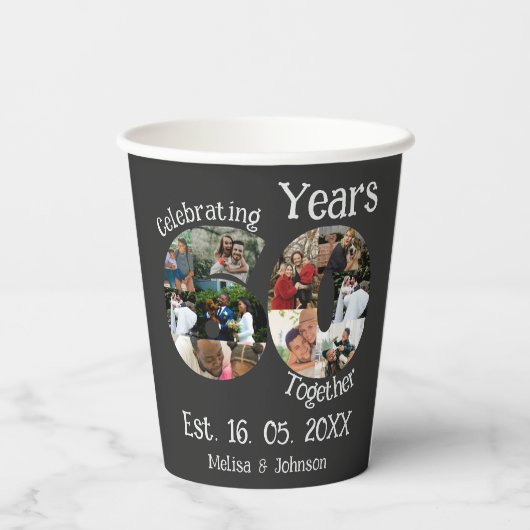 Diamond 60th Wedding Jubileum 10 Foto Collage Papieren Bekers (Achterkant)