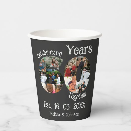 Diamond 60th Wedding Jubileum 10 Foto Collage Papieren Bekers (Voorkant)