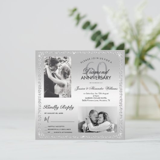 Diamond 60th Wedding Jubileum Dubbele Foto Kaart (Staand voorkant)