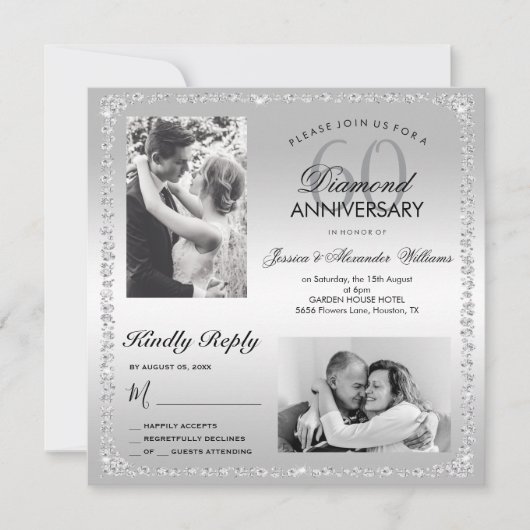 Diamond 60th Wedding Jubileum Dubbele Foto Kaart (Voorkant)