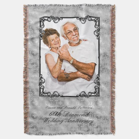 Diamond 60th Wedding Jubileum Foto Monogram Deken (Voorkant Verticaal)