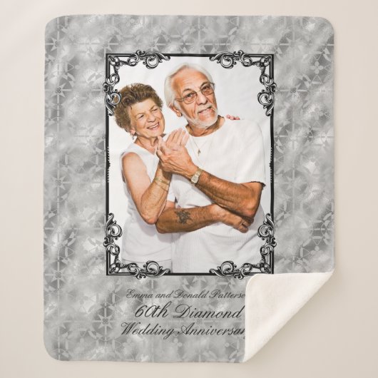 Diamond 60th Wedding Jubileum Foto Monogram Sherpa Deken (Voorkant)