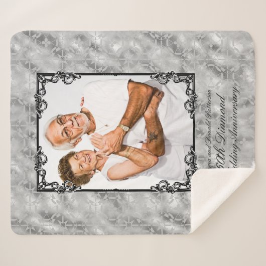 Diamond 60th Wedding Jubileum Foto Monogram Sherpa Deken (Voorkant (horizontaal))