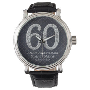 Diamond 60th Wedding Jubileum Husband Leather Horloge