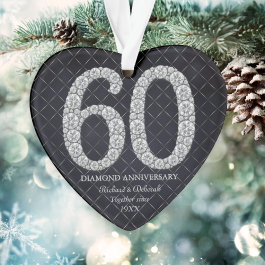 Diamond 60th Wedding Jubileum Kerst Hart Ornament
