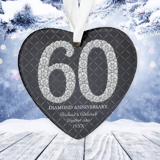 Diamond 60th Wedding Jubileum Kerst Hart Ornament