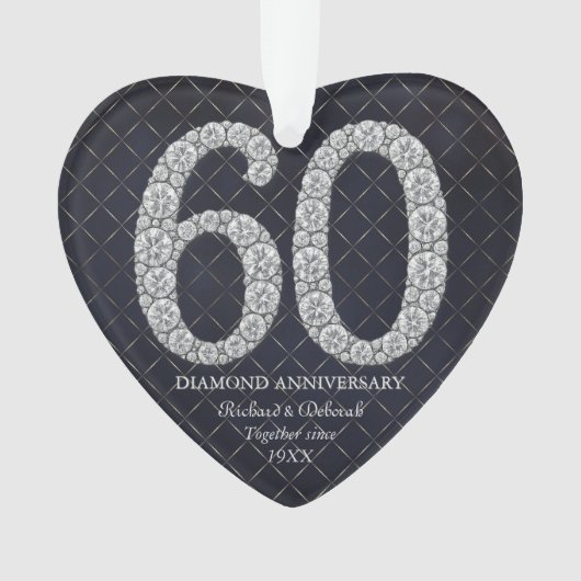 Diamond 60th Wedding Jubileum Kerst Hart Ornament (voorkant)