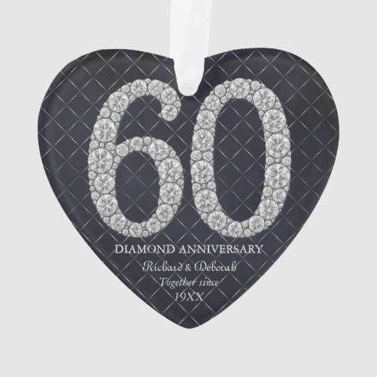 Diamond 60th Wedding Jubileum Kerst Hart Ornament (achterkant)