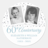 Diamond 60th Wedding Jubileum Kindertijd Foto's Ronde Sticker (Voorkant)