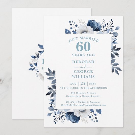 Diamond 60th Wedding Jubileum Monogram Bloemen Kaart (Voorkant / Achterkant)