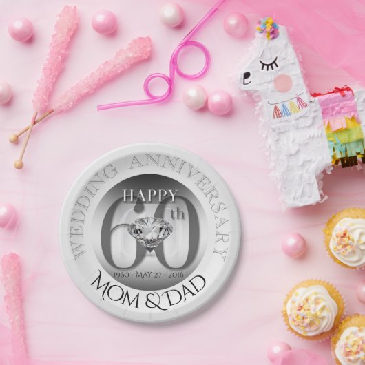 Diamond 60th Wedding Jubileum Paper borden Papieren Bordje (Feest)