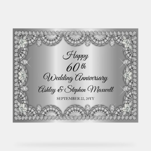 Diamond 60th Wedding Jubileum Party Acryl Bord (Voorkant)