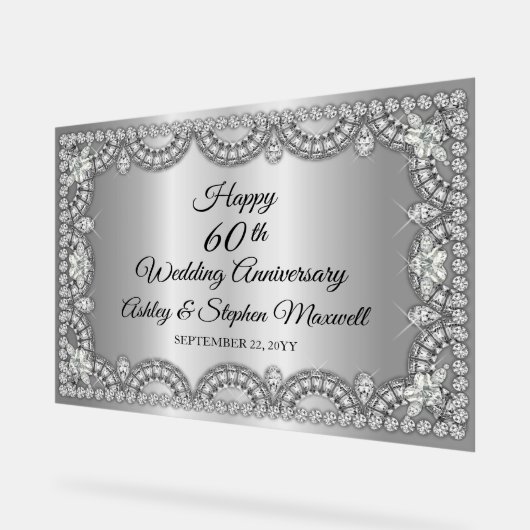 Diamond 60th Wedding Jubileum Party Acryl Bord (Hoek)