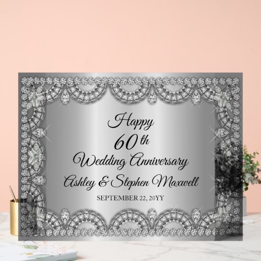 Diamond 60th Wedding Jubileum Party Acryl Bord (Huwelijk)