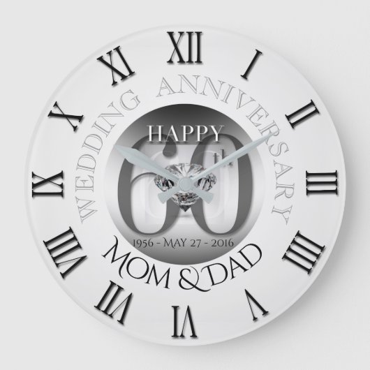 Diamond 60th Wedding Jubileum R Clock B Roman N Grote Klok (Voorkant)