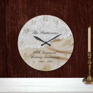 Diamond 60th Wedding Jubileum Satin Lace Large Grote Klok