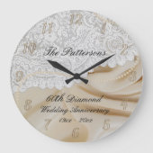 Diamond 60th Wedding Jubileum Satin Lace Large Grote Klok (Voorkant)
