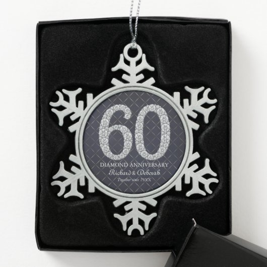 Diamond 60th Wedding Jubileum Tin Sneeuwvlok Ornament (Kistje)