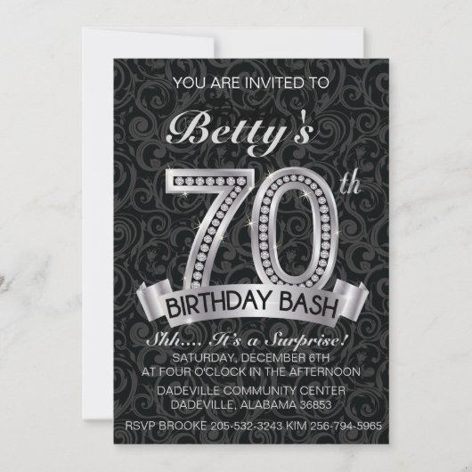 Diamond 70th Birthday Invitation Kaart (Voorkant)