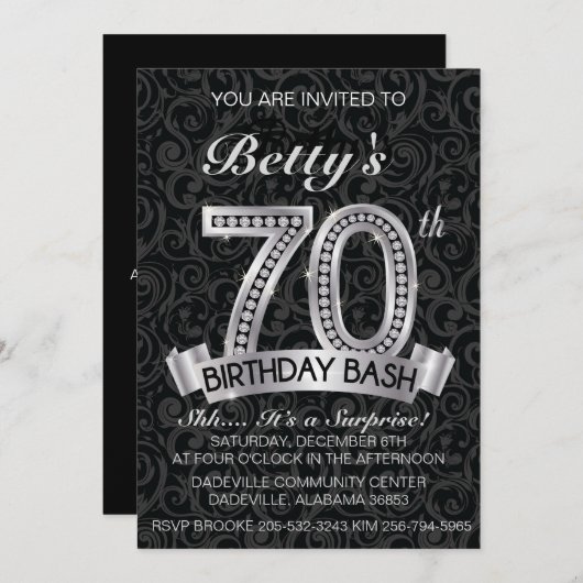 Diamond 70th Birthday Invitation Kaart (Voorkant / Achterkant)