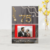 Diamond 75th Jubileum Gouden Nummer & Parels Kaart (Gele Bloem)