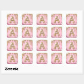 Diamond A Roze Glitter Gouden Frame Monogram Vierkante Sticker (Vel)