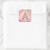 Diamond A Roze Glitter Gouden Frame Monogram Vierkante Sticker (Tas)