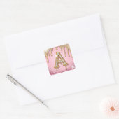 Diamond A Roze Glitter Gouden Frame Monogram Vierkante Sticker (Envelop)
