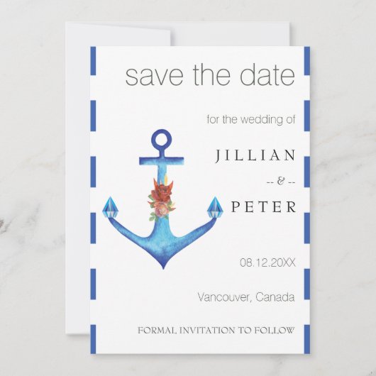 Diamond Anchor Fabulous Ocean Wedding Save The Date (Voorkant)
